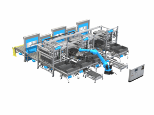 automatische Verpackungsanlage Boxen Palette Logistik